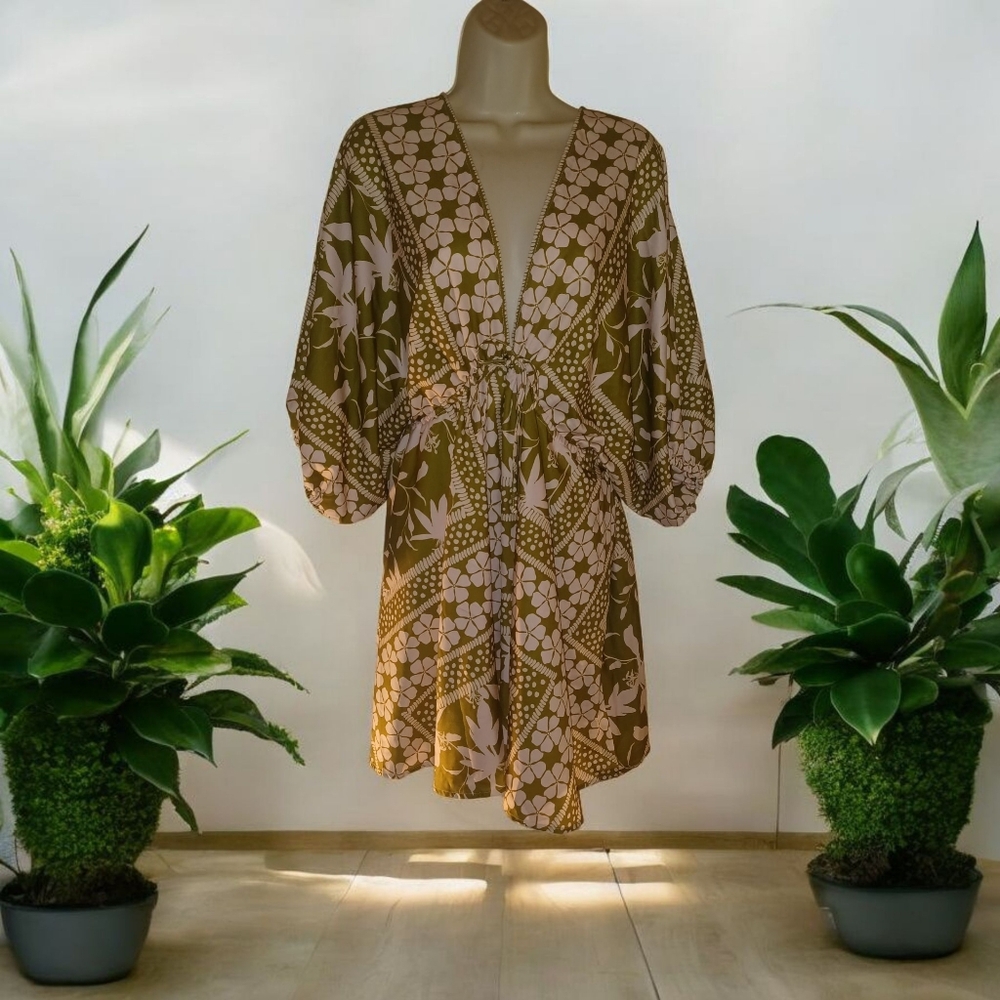 Cupshe Olive Green & Blush Pink Floral Mini Boho Style Dress Plus Size 18 NWOT - Picture 8 of 10